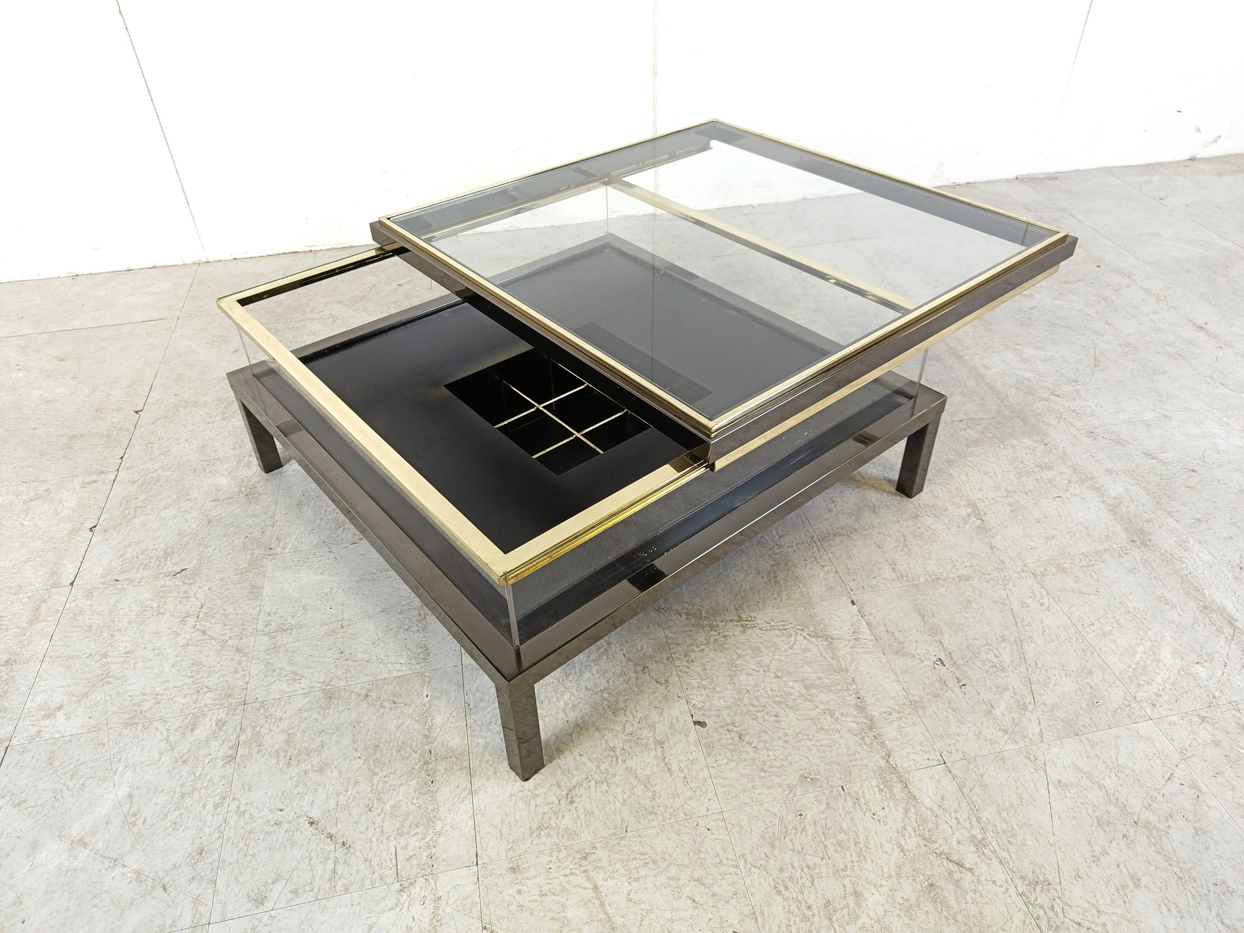 Vintage sliding glass coffee table, 1970s