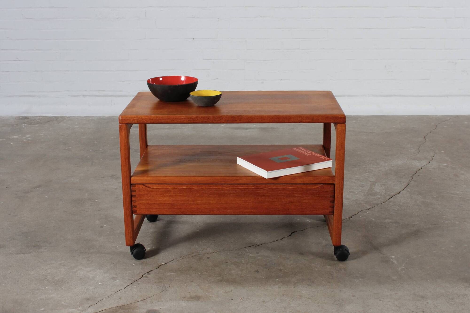 Vintage teak side table, serving trolley, Danish design MCM