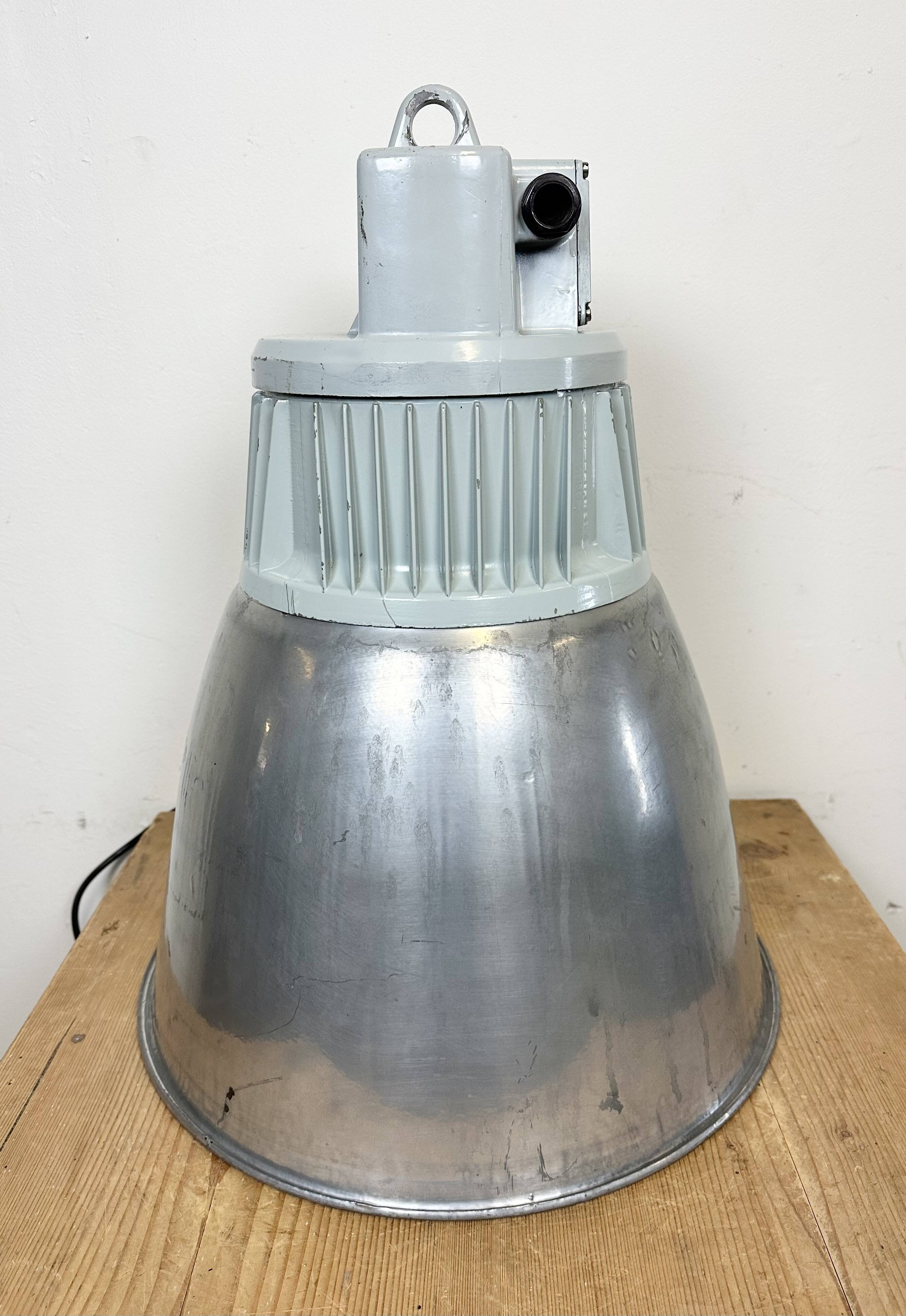 Vintage Silver Industrial Factory Pendant Lamp from Elektrosviti, 1960s