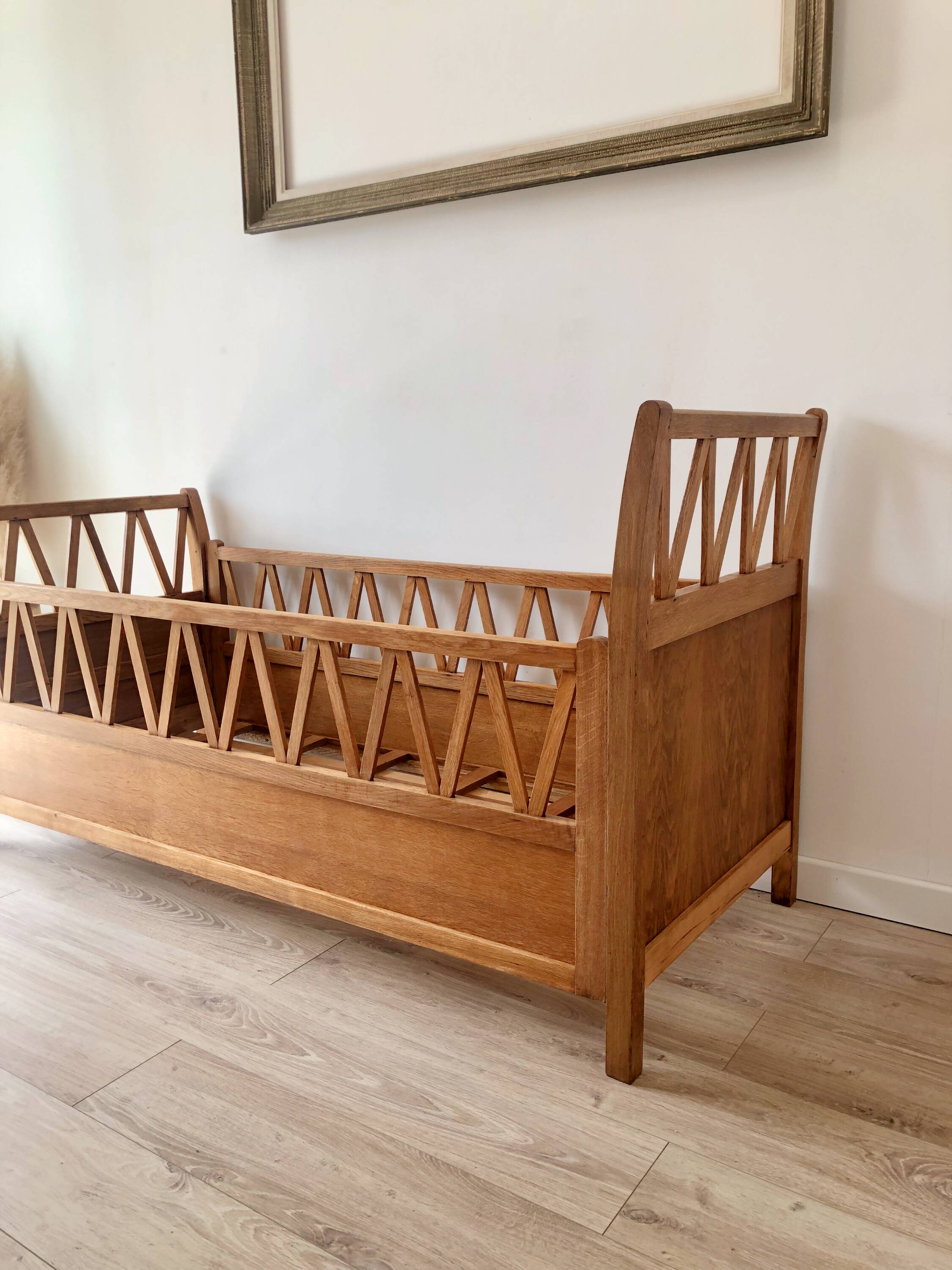 Vintage solid beech baby bed