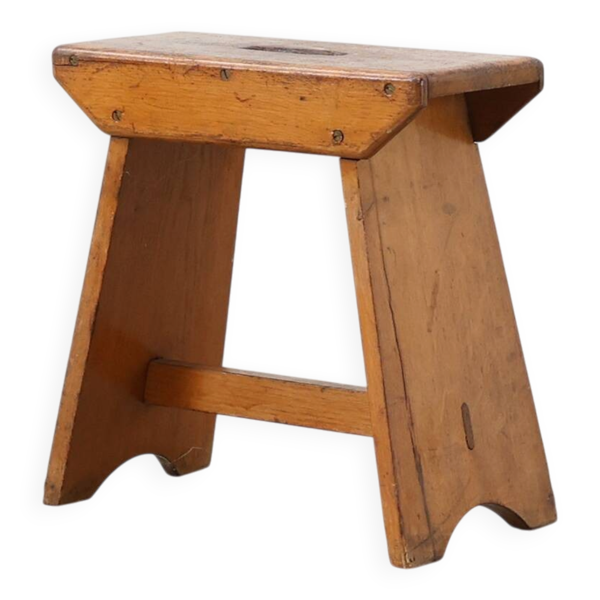 Rustic Pine Stool with Cut-Out Trestle Legs, Sweden, circa 1920
