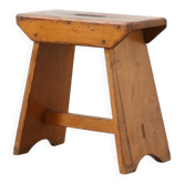 Rustic Pine Stool with Cut-Out Trestle Legs, Sweden, circa 1920