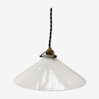 Vintage suspension lamp in white opaline