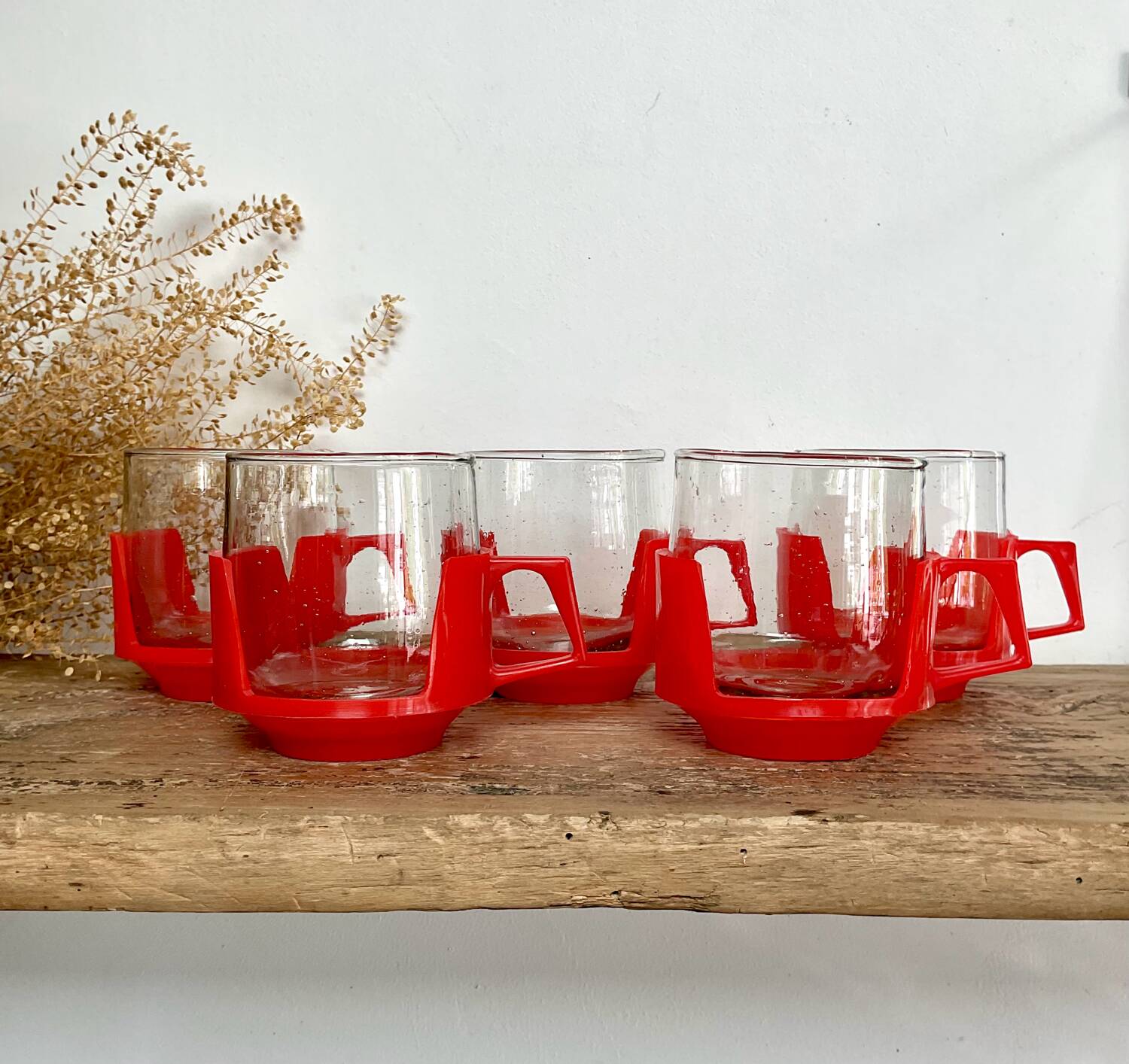 5 vintage red glass and plastic cups