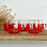 5 vintage red glass and plastic cups