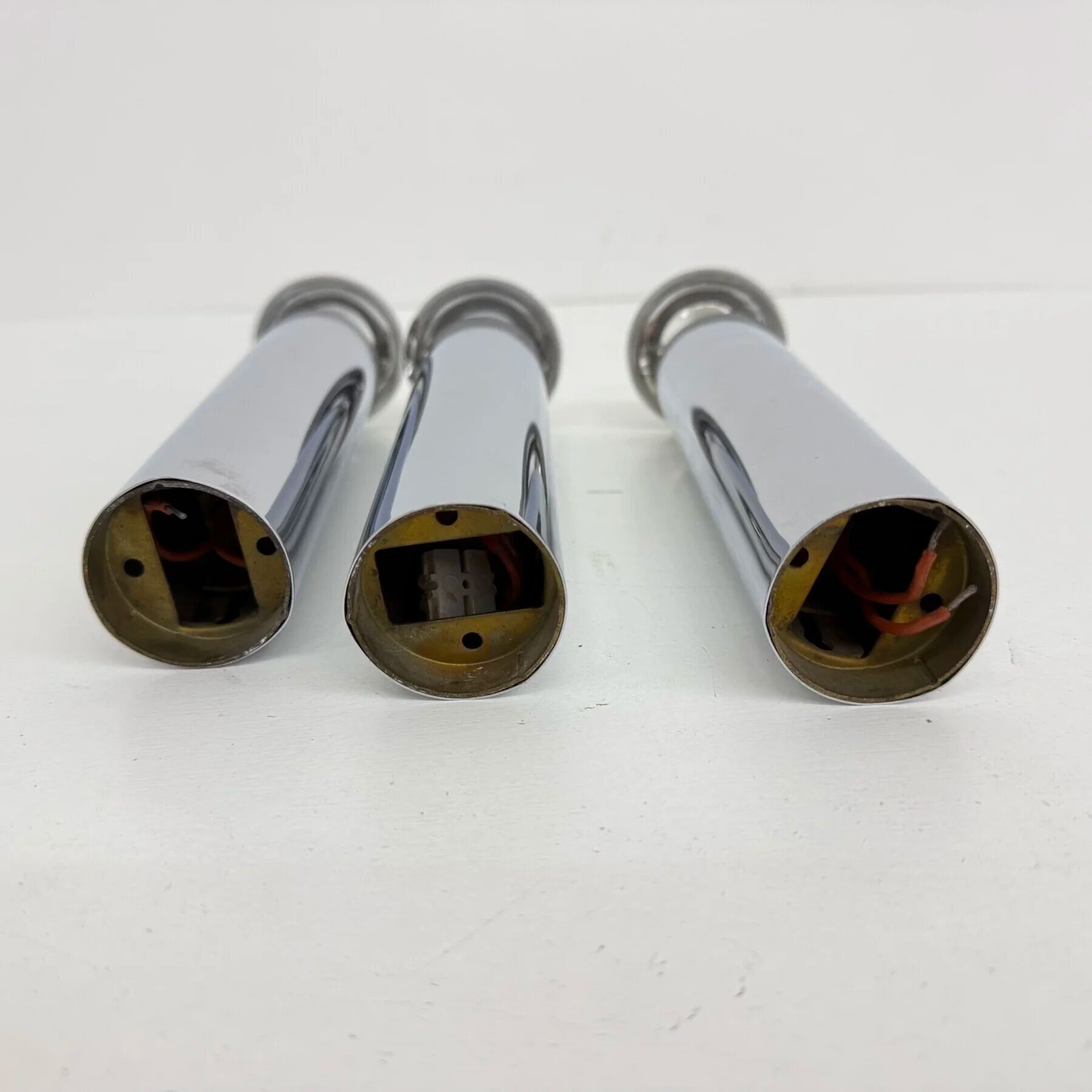 Set of 3 minimalist chrome tube ceiling / wall lamps, 1970s