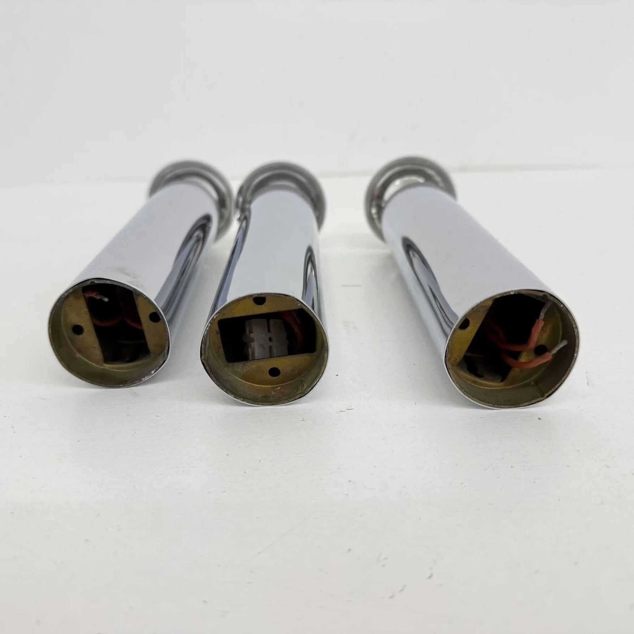 Set of 3 minimalist chrome tube ceiling / wall lamps, 1970s
