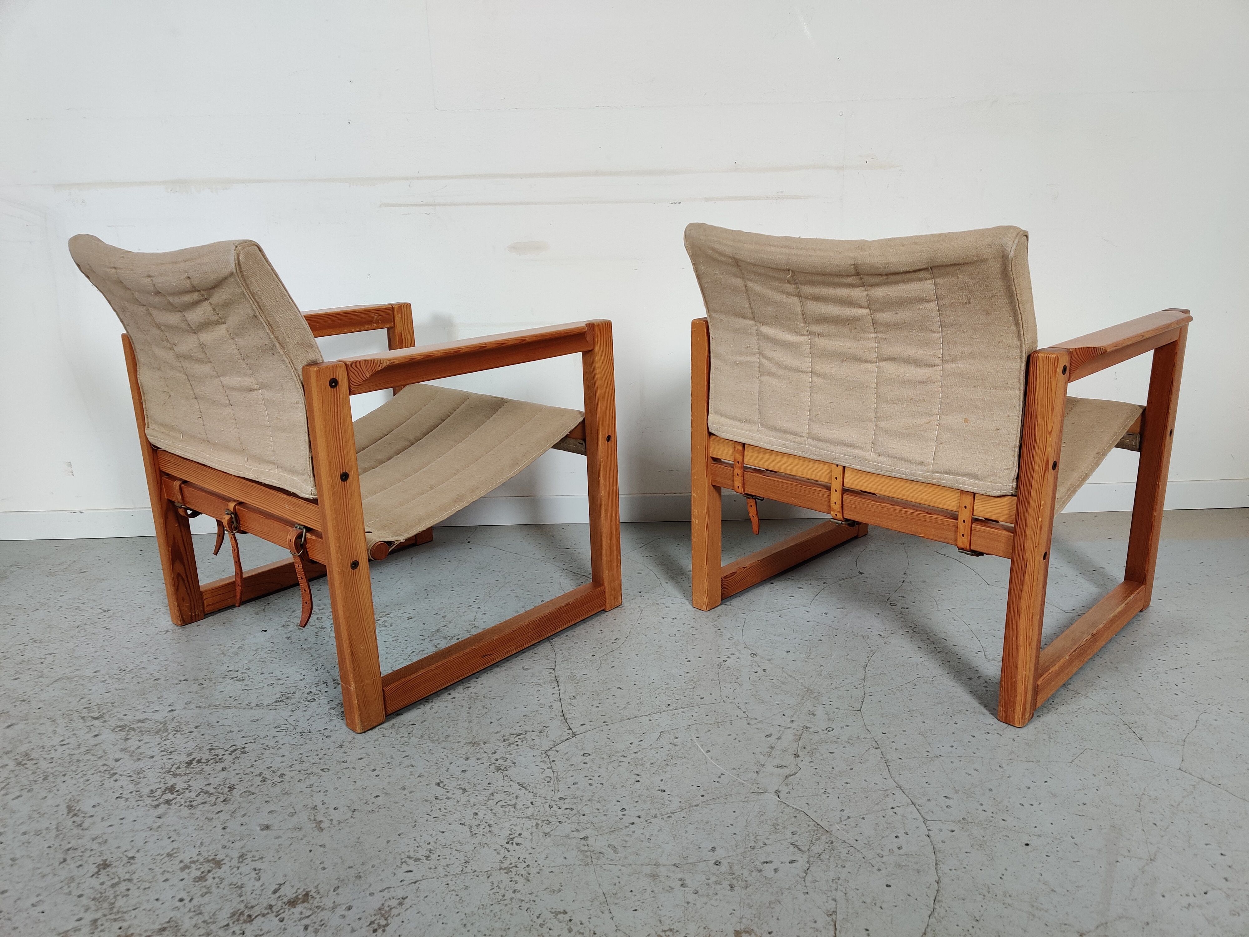 Pair of pine "safari" armchairs by Karin Mobring, 80s