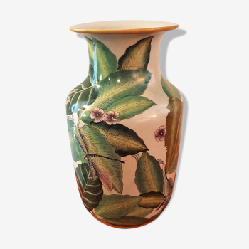 Vase décor feuilles et libellules