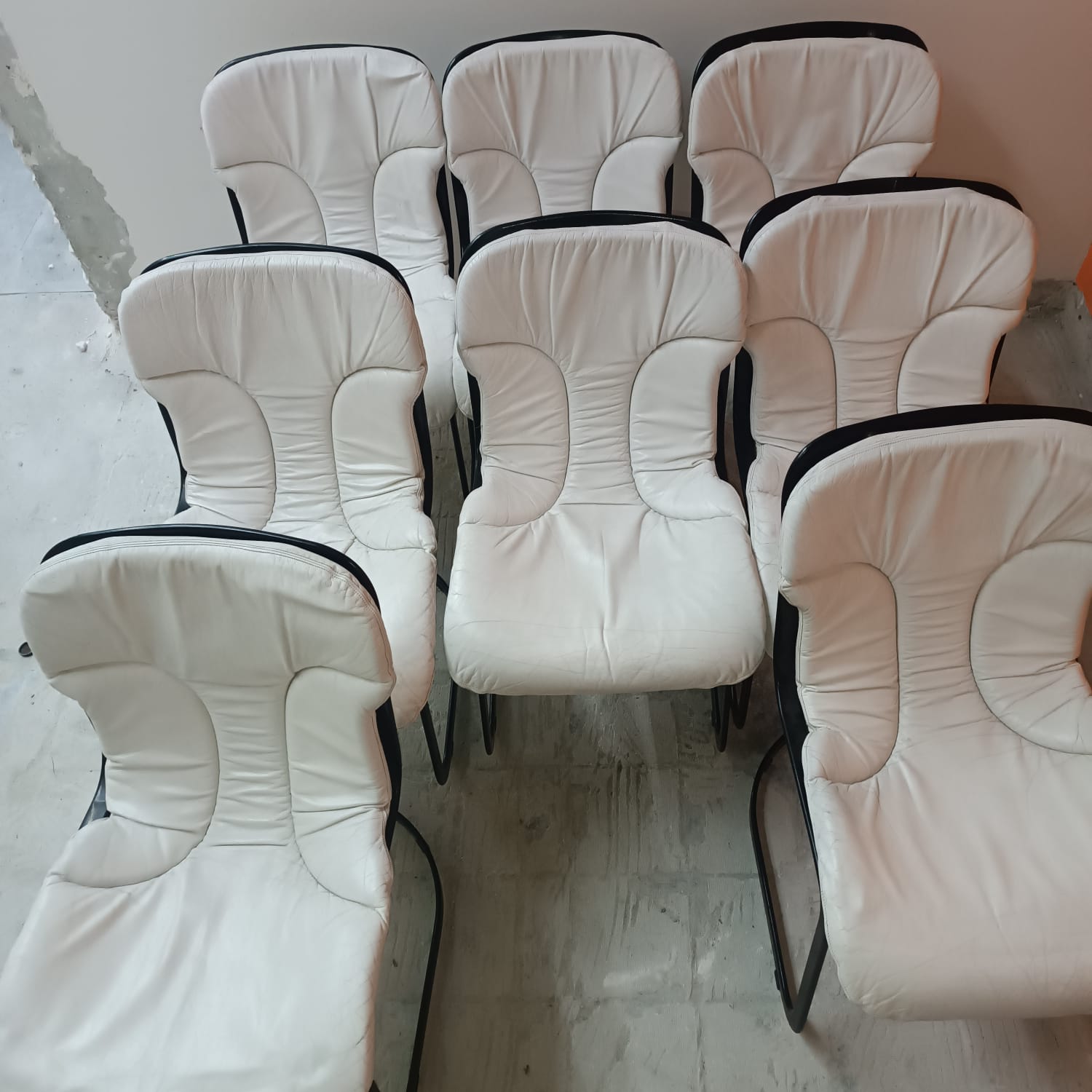 Set of 8 vintage white leather chairs model No C2 by Cidue, Italy 1970