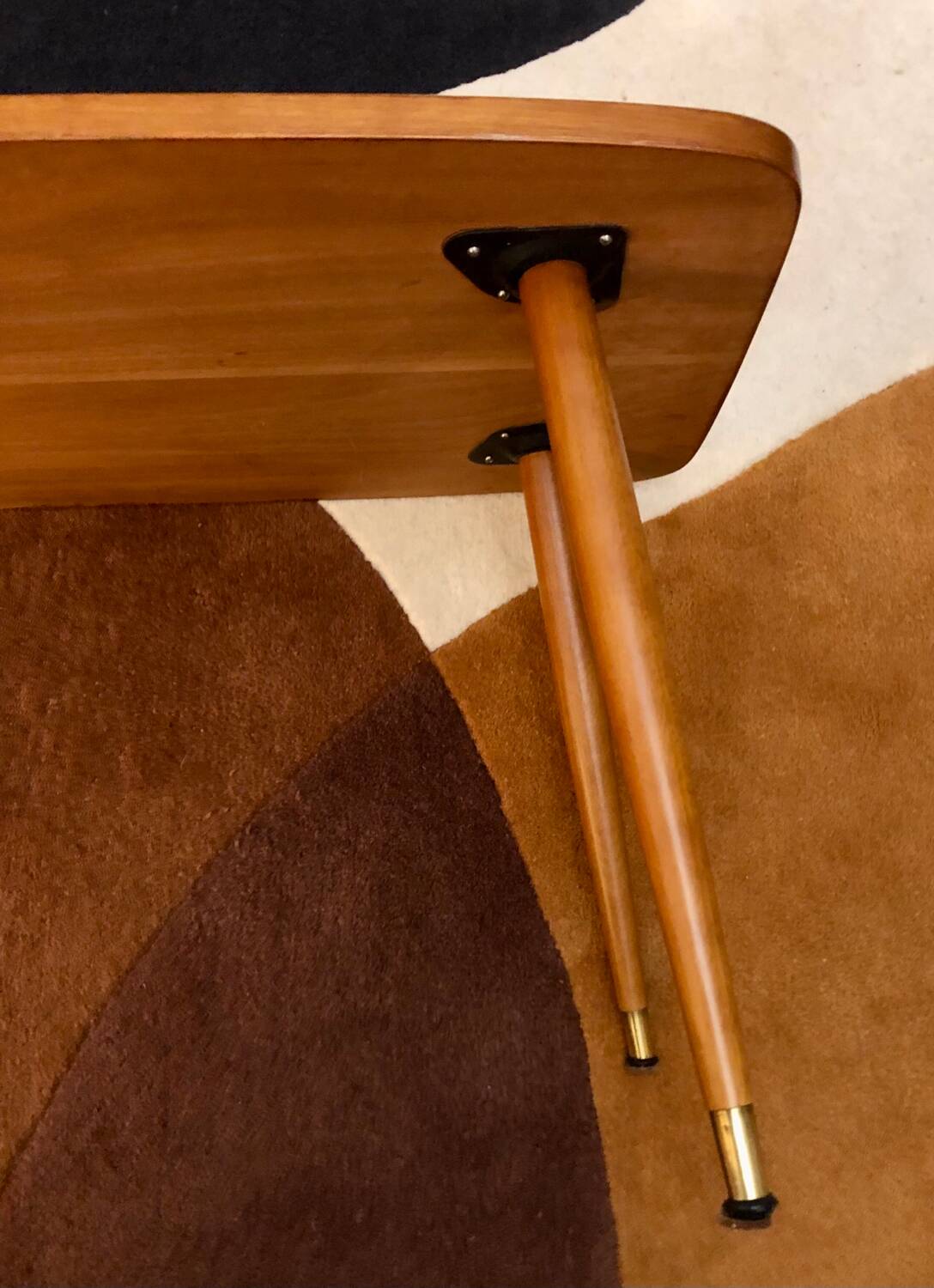 Wooden coffee table - compass legs & ceramic tiles from the 70s