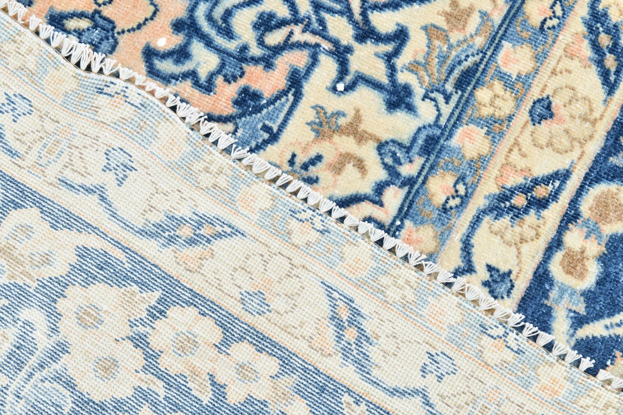 Tapis Persan Vintage Tissé Main, Motif Floral, Laine Beige & Bleu,301x414Cm