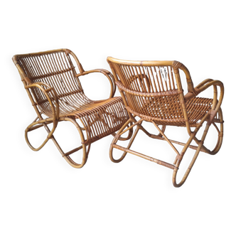 Paire de fauteuils en rotin