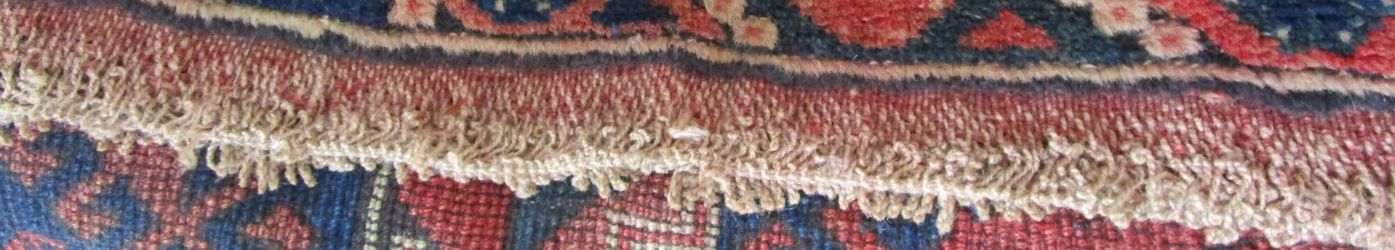 Carpet point knotted velvet wool blue red white 124 cm x 202 cm vintage
