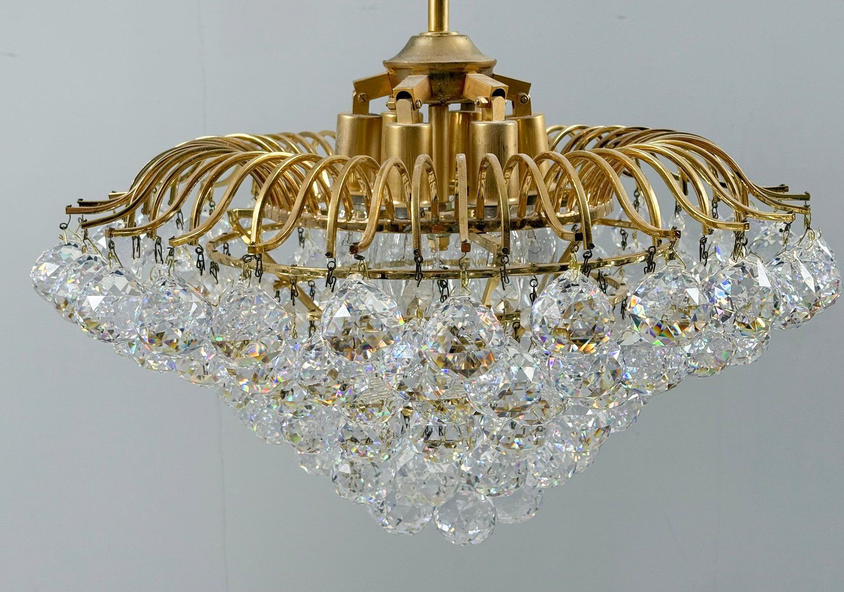 Hollywood Regency chandelier with crystal glass shades by Ernst Palme, Germany, 1960s