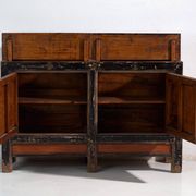 Antique lacquered pine buffet with painted lotus motifs – China, circa 1920