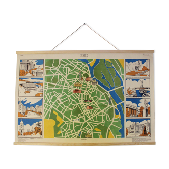 Soviet vintage poster-map of kiev-geography-city-magnetic poster door