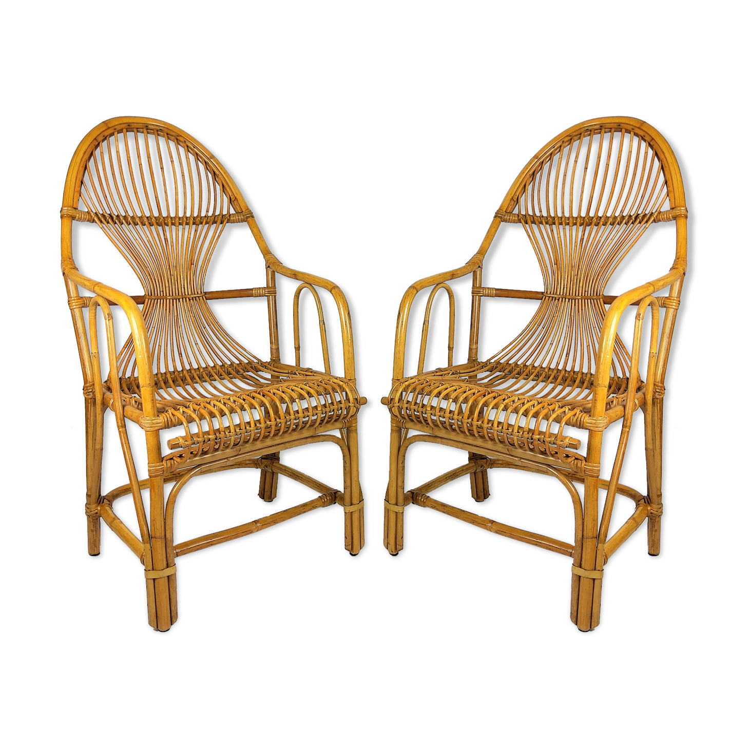 2 vintage rattan bamboo armchairs 1960