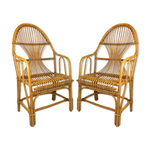 2 fauteuils vintage bambou - rotin