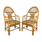 2 vintage rattan bamboo armchairs 1960
