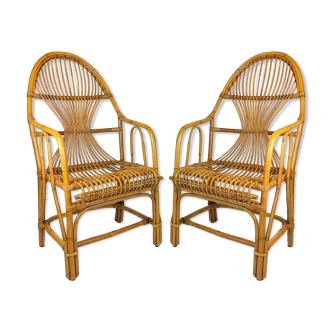 2 vintage rattan bamboo armchairs 1960