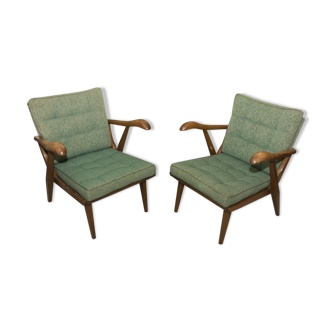 Pair of chairs in oak 1950s Czechoslovakia