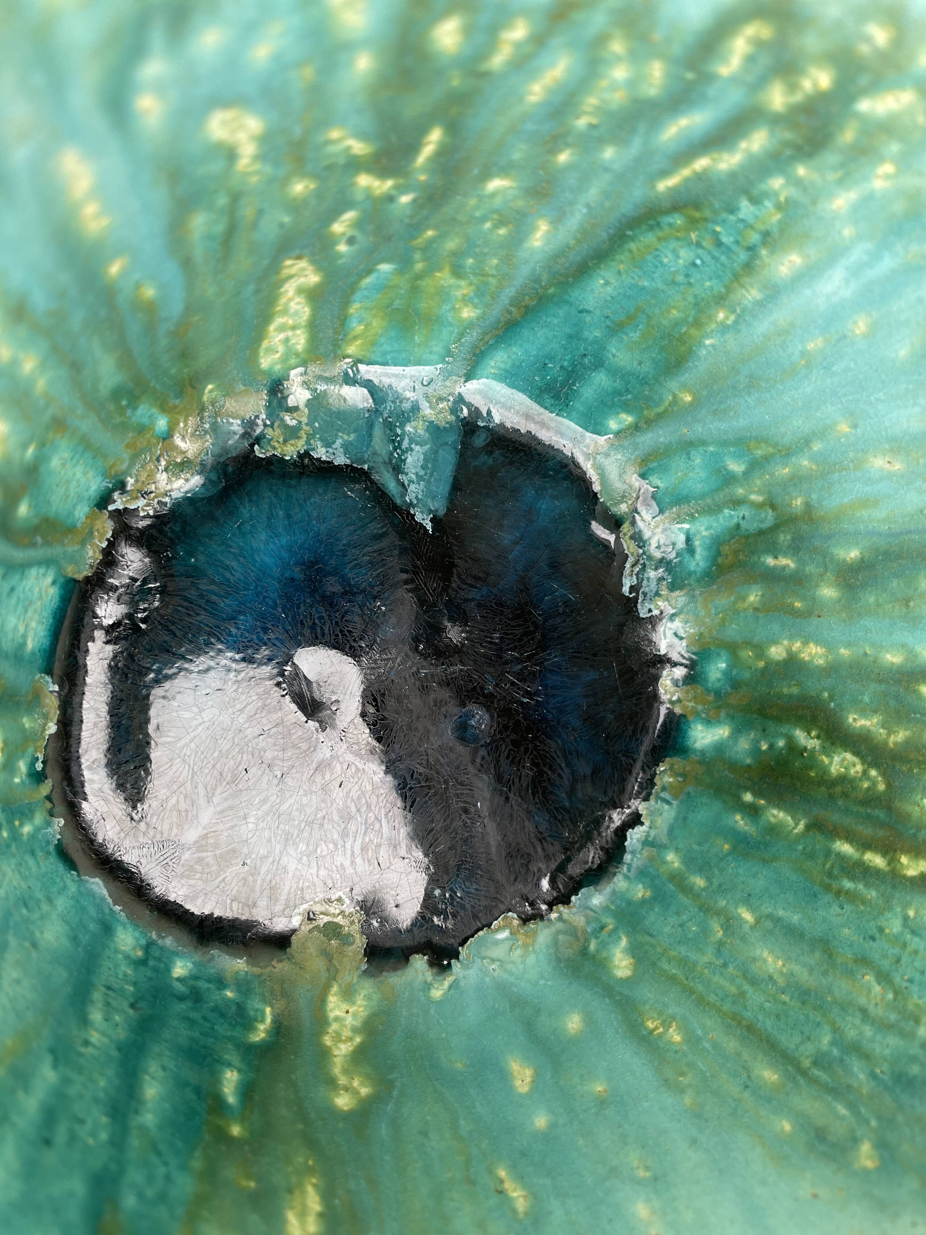 Stoneware bowl with handles, signed handmade ceramic.