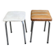 2 tabourets acier et cuir blanc et marron