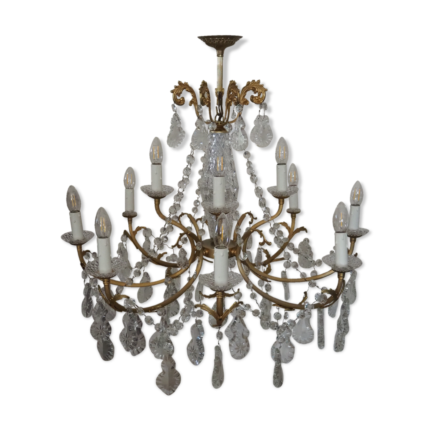 Chandelier 12 lamps with grapevines in crystal, bronze and regulated