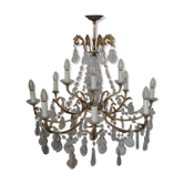 Lustre 12 feux à pampilles en cristal, bronze et régule
