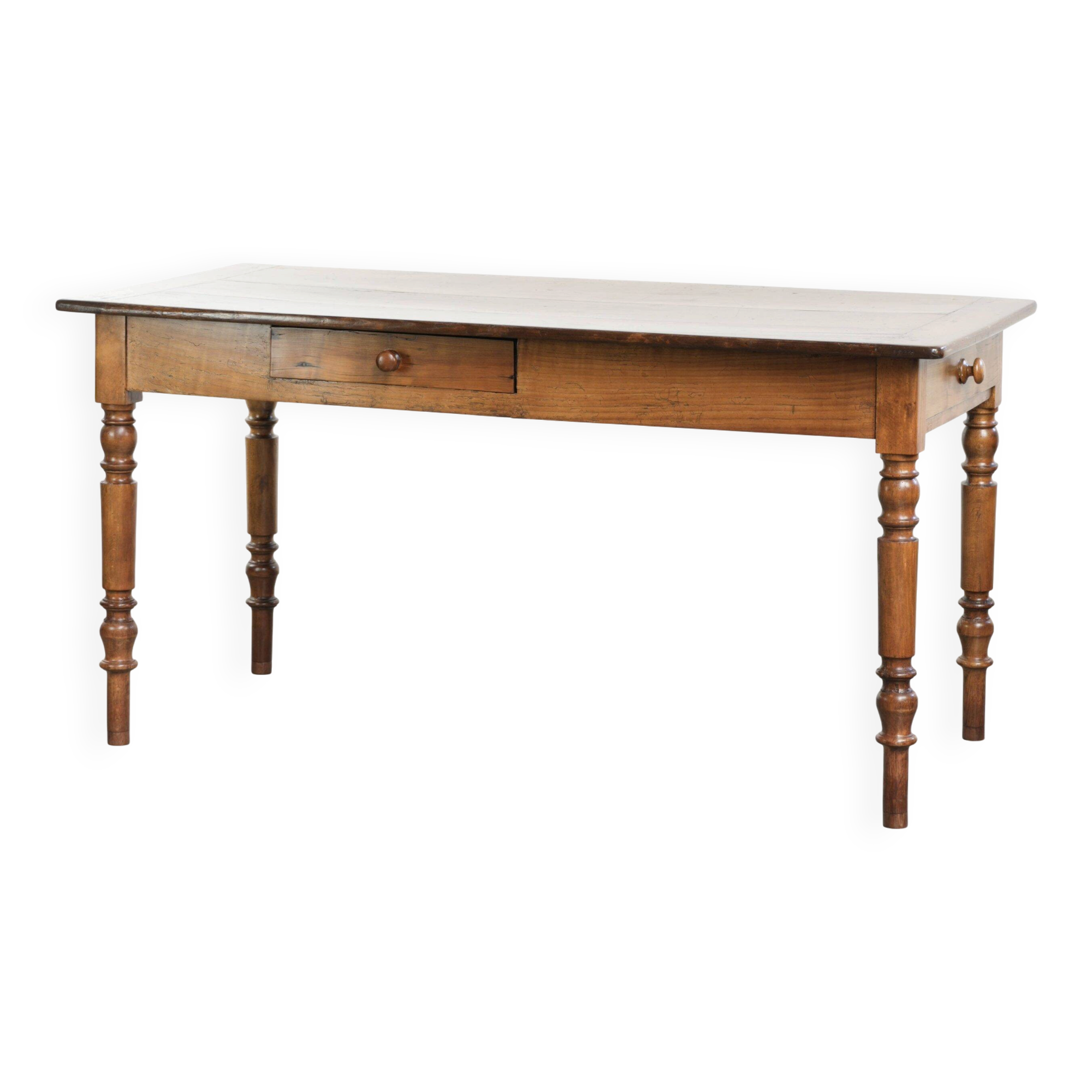 Antique French cherry wood dining table from the 19th century