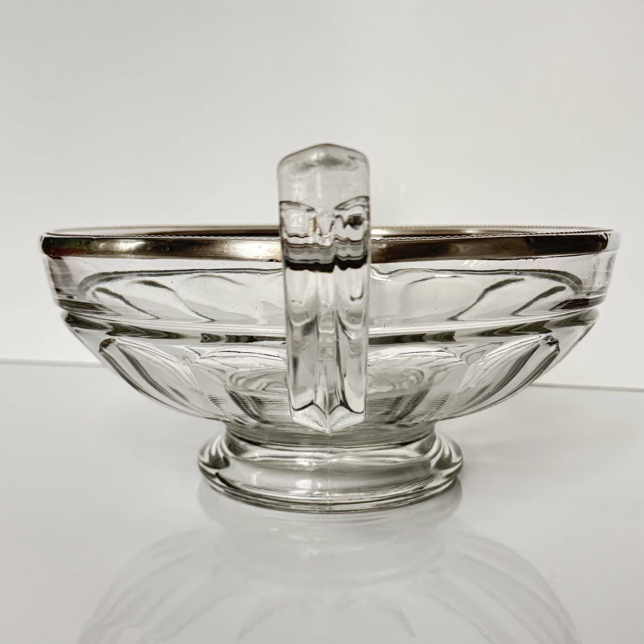 Val Saint Lambert Crystal Fruit Bowl | Silver Rim | Art Deco