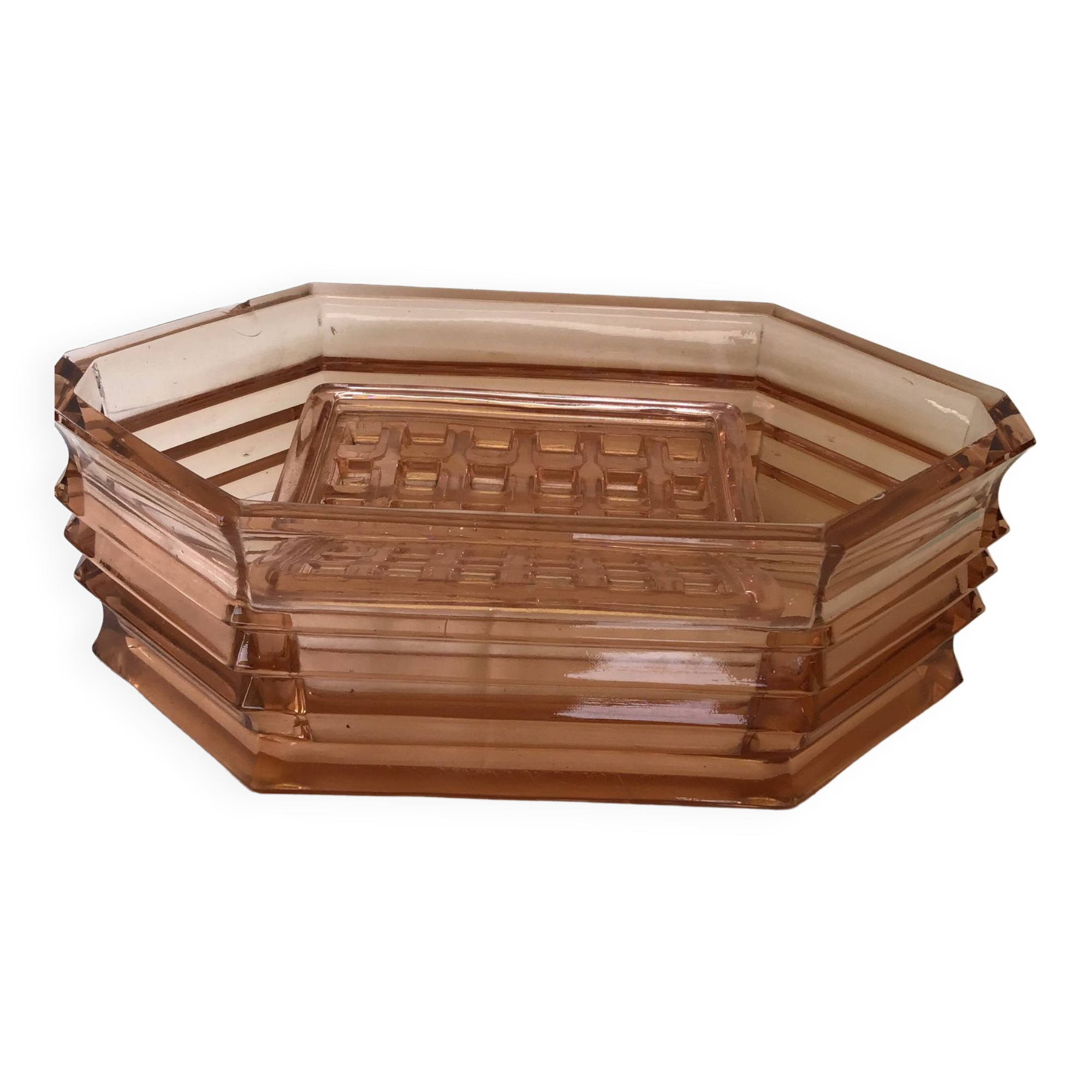 Art deco flower spike vase in thick pink glass