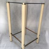 Square metal and smoked glass side table
