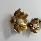 Pair of vintage flower wall lights, gilded metal, France, 1970.