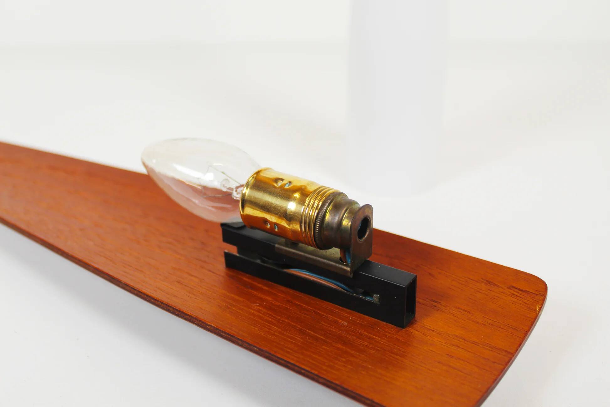 Rare set of wall lamps in teak and opaline glass by Kaiser Leuchten