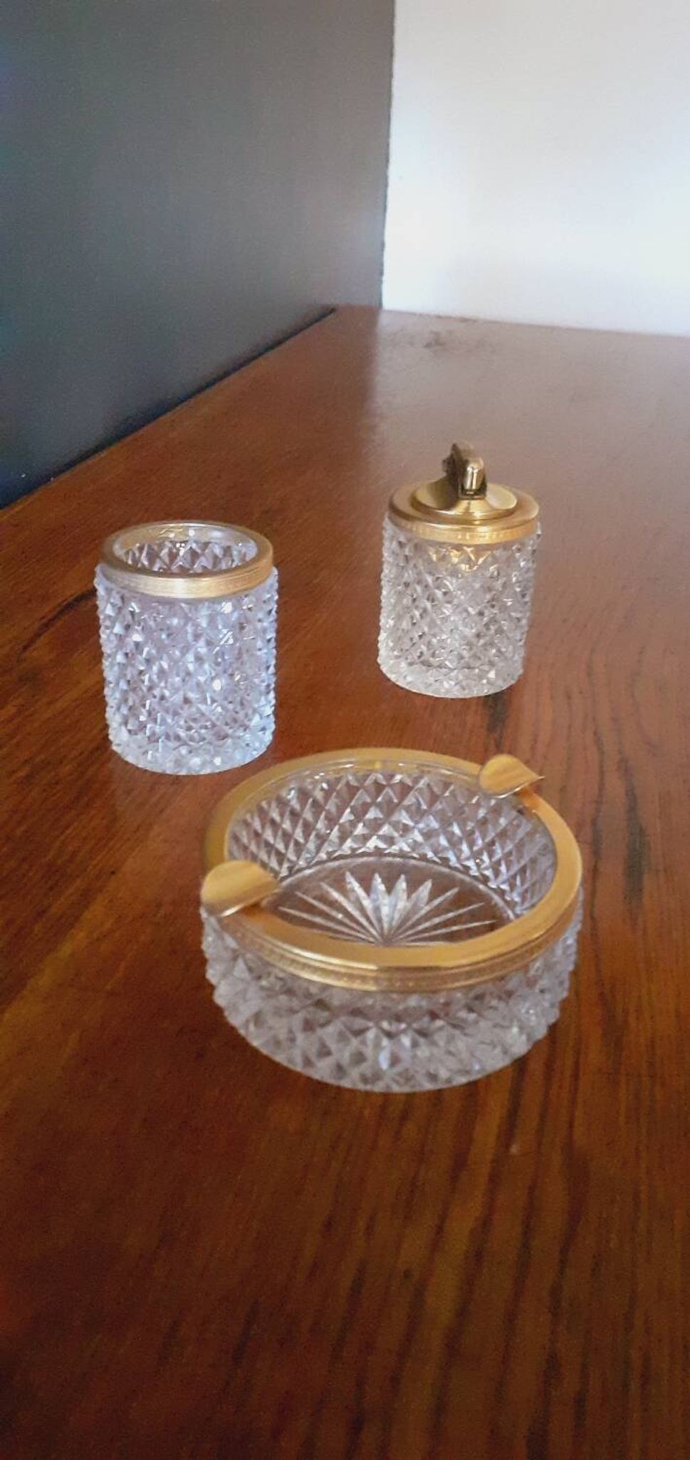 1950s Baccarat crystal and gold-plated metal smoker's kit