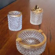 1950s Baccarat crystal and gold-plated metal smoker's kit