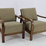 1930s Pair of Art Deco Armchairs in Walnut Finish, Czechoslovakia