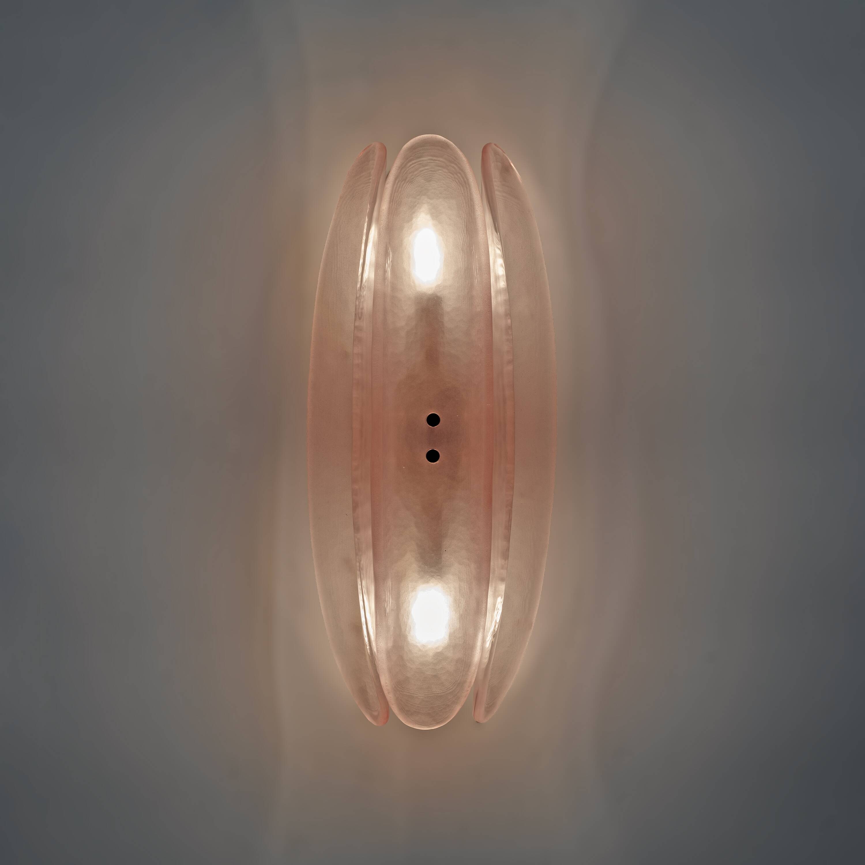 Pair of Fontana Arte Style Mid-century Modern Pink Murano Glass Sconces