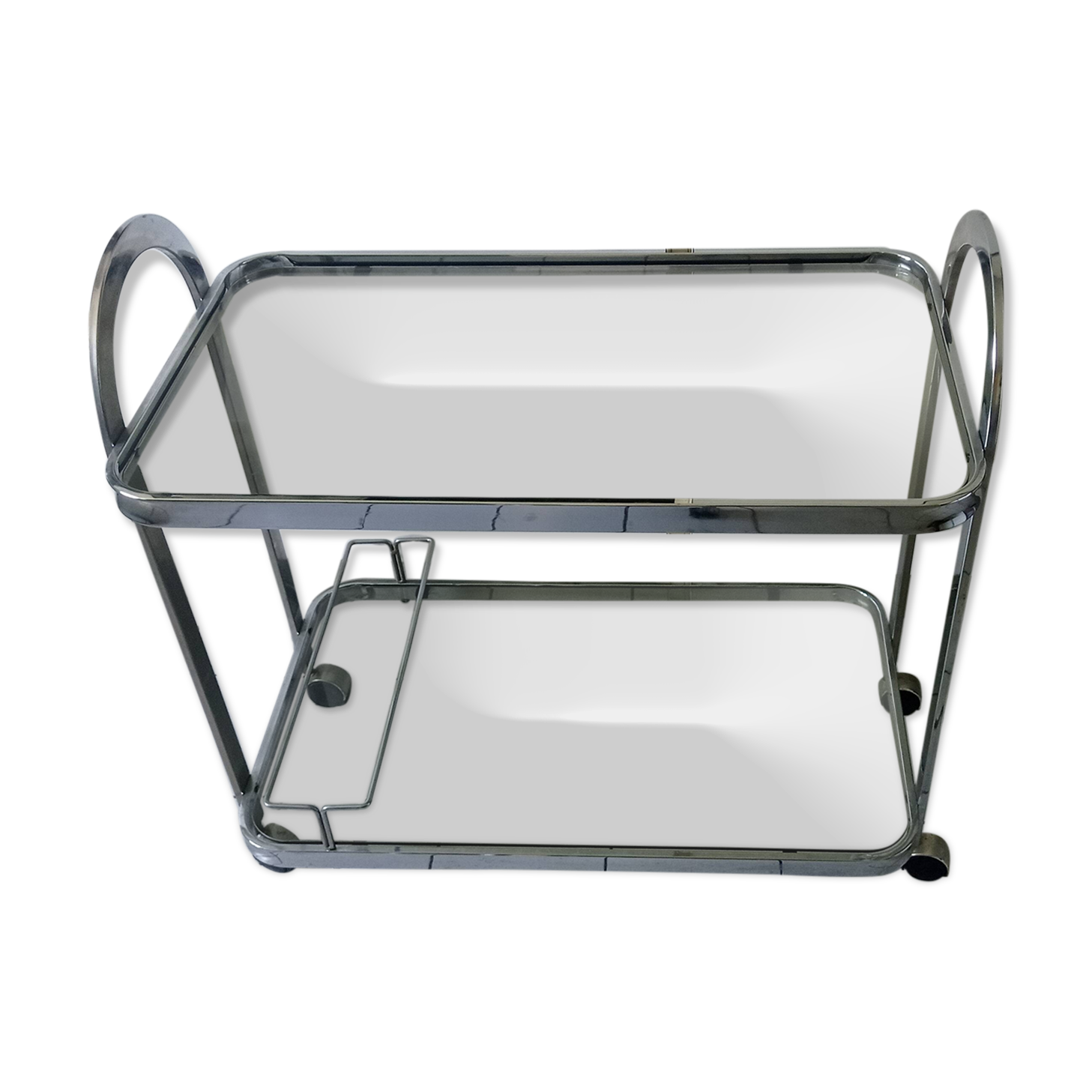 Vintage rolling trolley in smoked glass