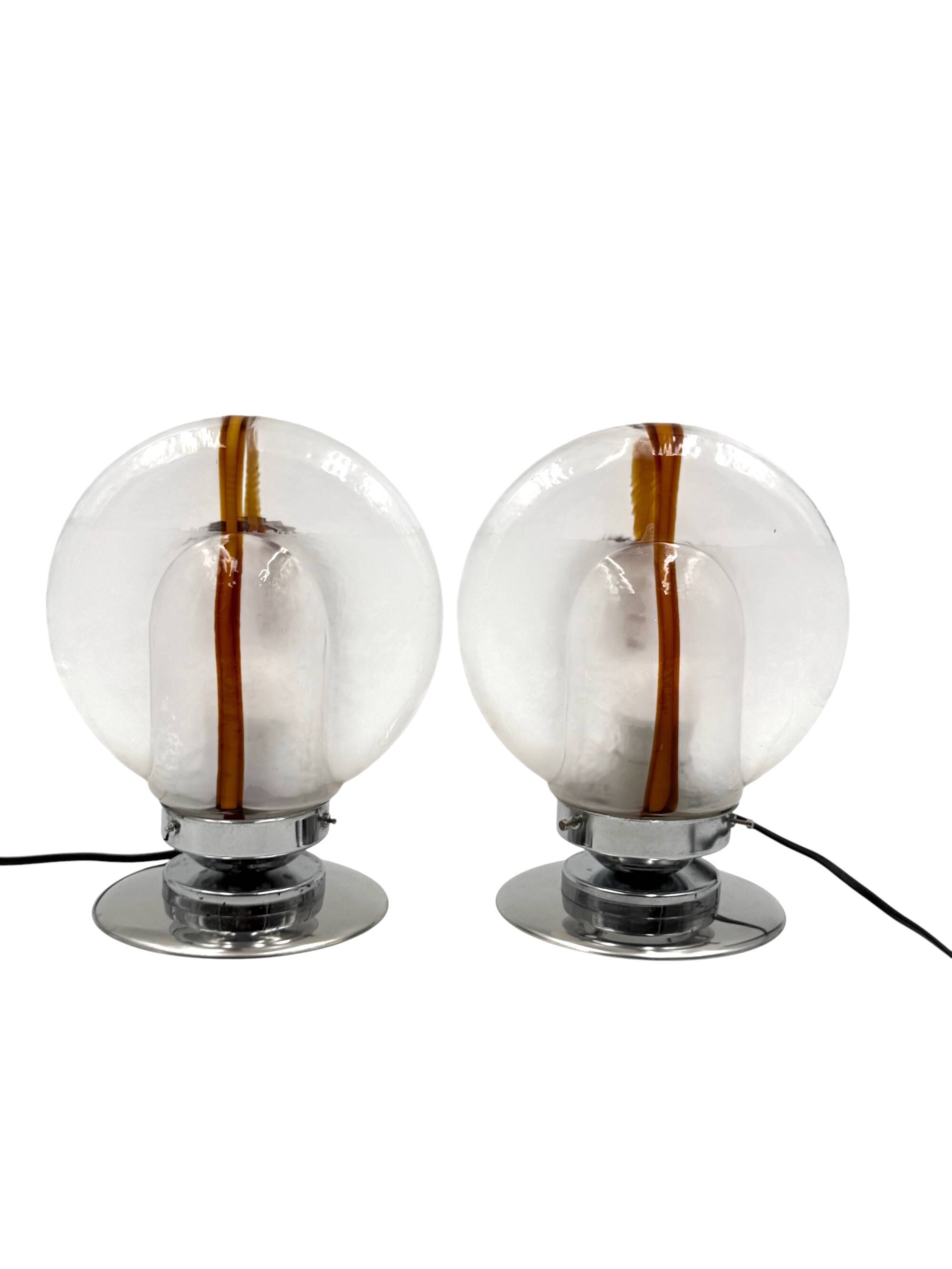 Toni Zuccheri, Set of 2 of Murano glass lamps, Mazzega, Murano Italy 1970