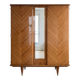 Retro wooden veneer wardrobe: 3 doors with mirror and tapered legs.
