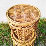 Vintage peacock rattan wicker nesting side tables