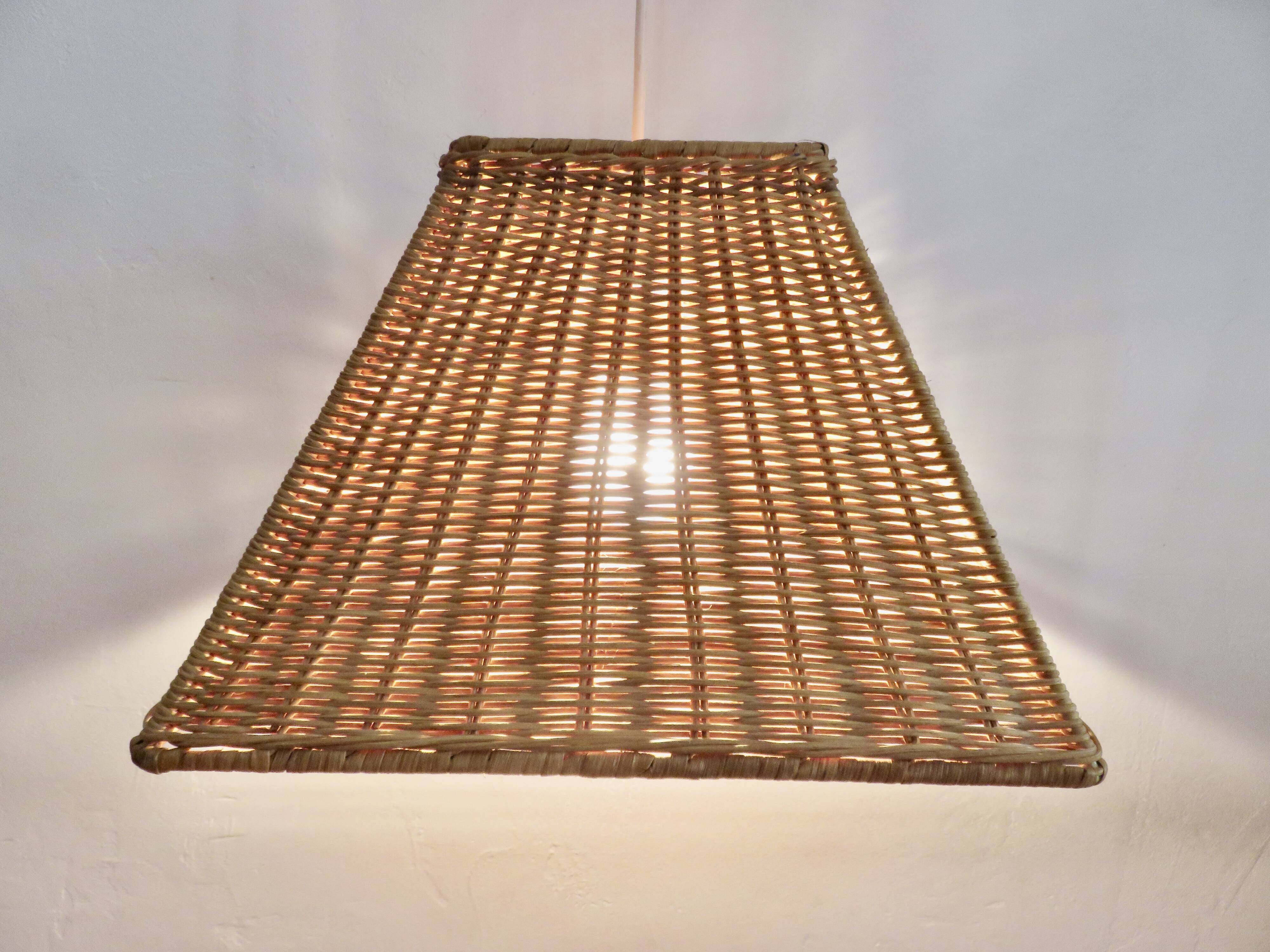 Large 1970s rattan pendant light