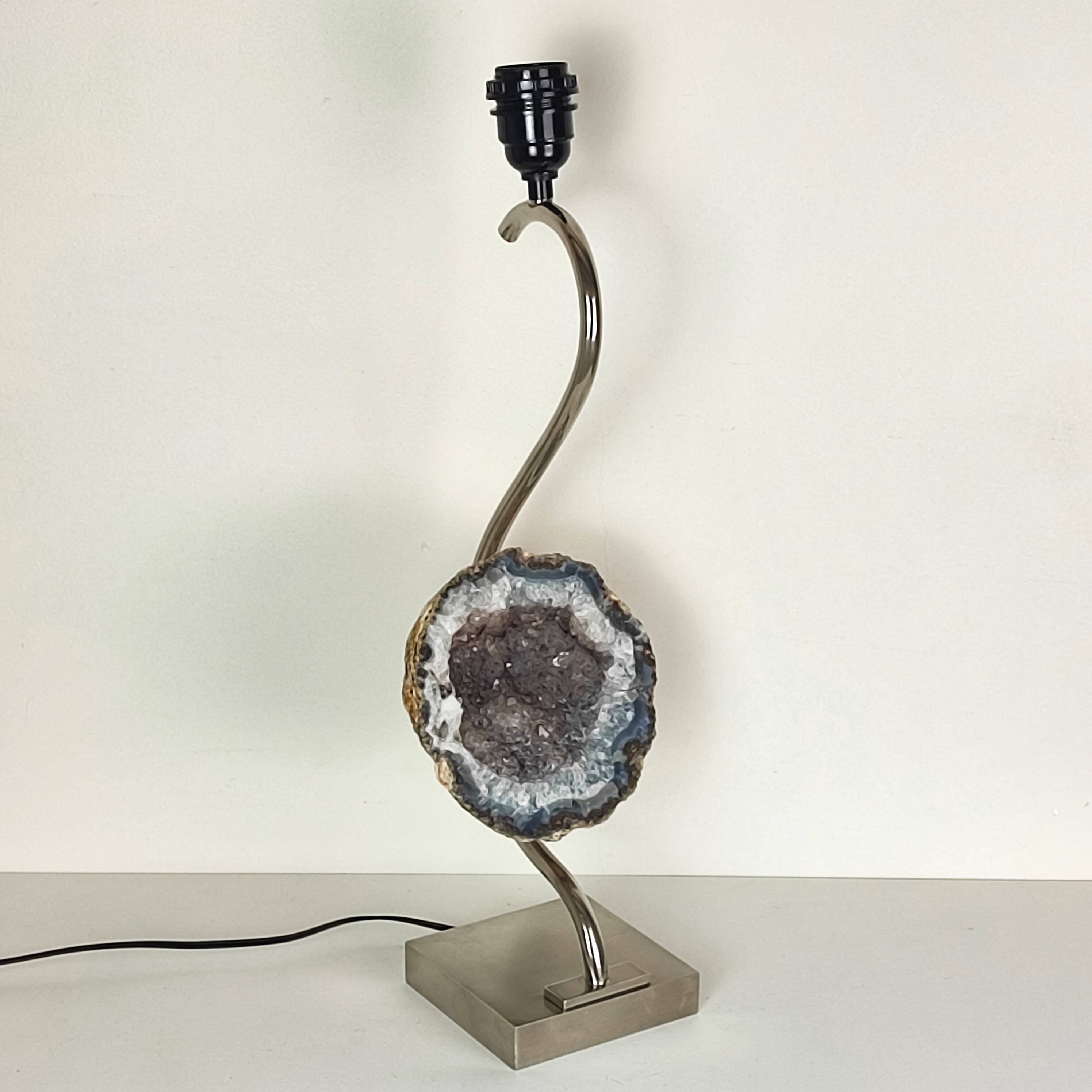 Pied de lampe chrome et améthyste du Brésil