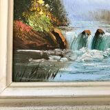 Old landscape vintage river painting signed