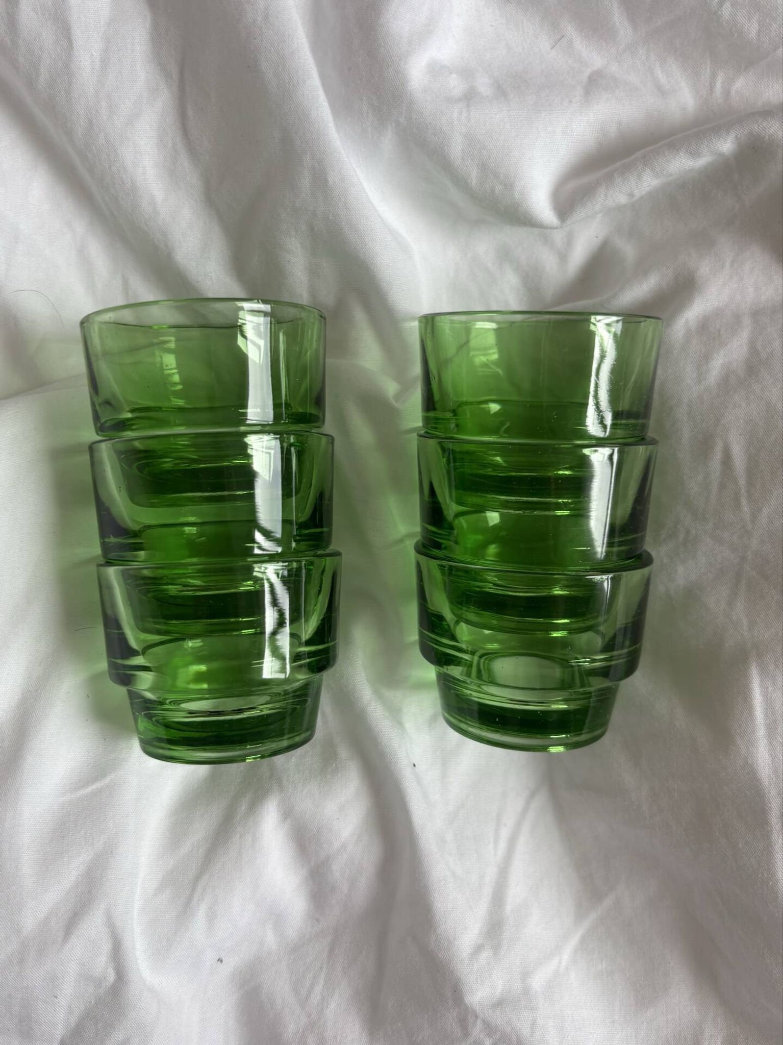 Lot of 6 vintage green glass egg cups from the 1970s.