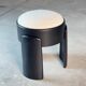 Sculptural Black Ash Wood Stool with Dedar Milano Bouclé Ivory by FORME