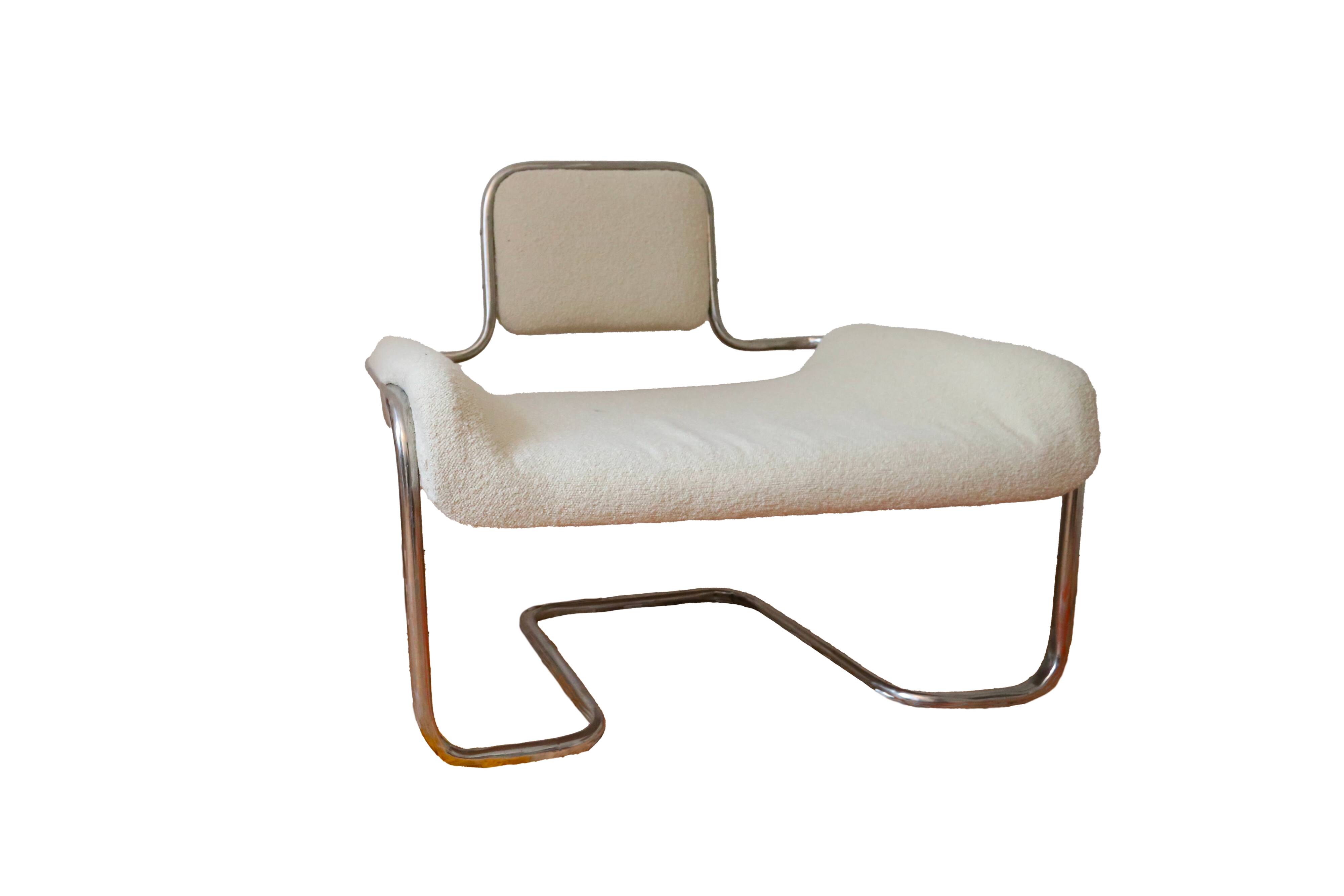 Armchair in ecru wool and stainless steel